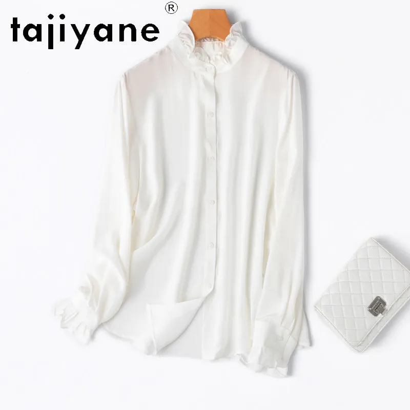

TAJIYANE 100% Mulberry Silk Shirts for Woman Elegant White Ruffled Ladies Tops French Style Blouse 2026 Spring Clothes Women 셔츠