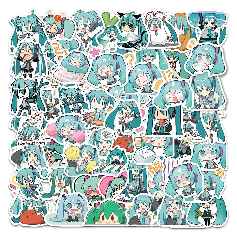 65Pcs Kawaii Chibi Hatsune Miku Stickers Pack Anime Luggage Decal Laptop Suitcase Skateboard Phone Fridge Waterproof Stickers