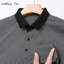 Summer New Men's Polo Collar Colored Striped T-shirt Casual Slim Fit Breathable Comfortable and Refreshing Short Sleeved Top