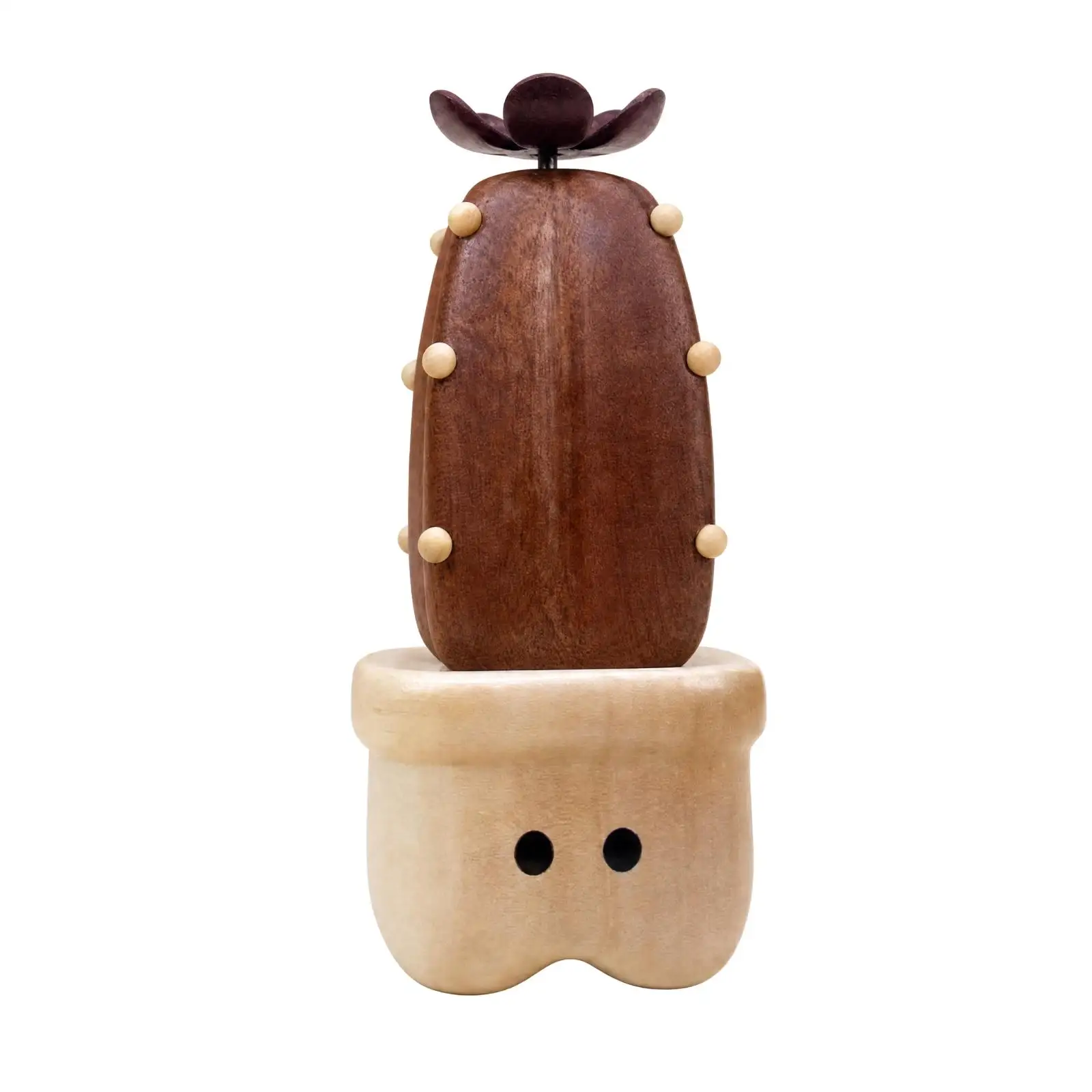 Wooden Cactus Ornament Tabletop Cactus Decor with Wood Pot Artisan Minimalist for Entryway, Living Room