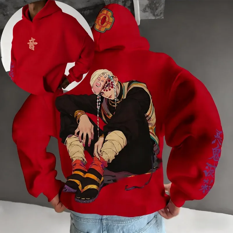 

202, мужские осенне-зимние толстовки с капюшоном в японском стиле аниме «Убийца демонов» Tengen, одежда с графикой, большие топы из 100% хлопка, спортивная одежда Y2k