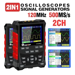 TOOLTOP ET120MC2 Dual Channel Handheld Digital Oscilloscope 120MHz 500MSa/S Sampling Rate Signal Source Mini Auto Osciloscópio