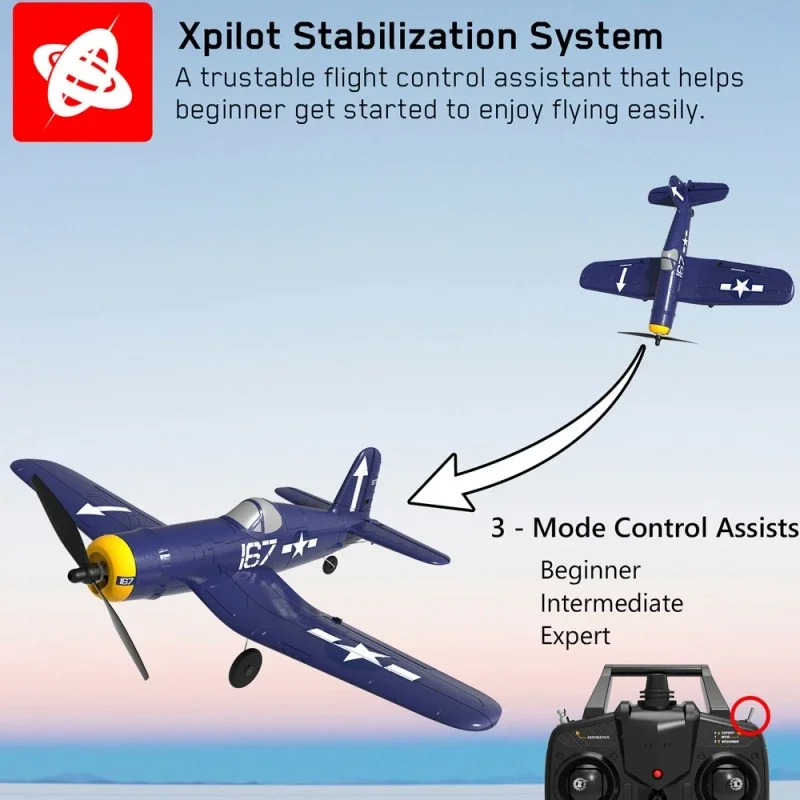 Volantex-avión teledirigido F4u Corsair para niños, de una tecla aerobático, 2,4g, 4 canales, espuma Epp, envergadura de 400mm, Avión de juguete