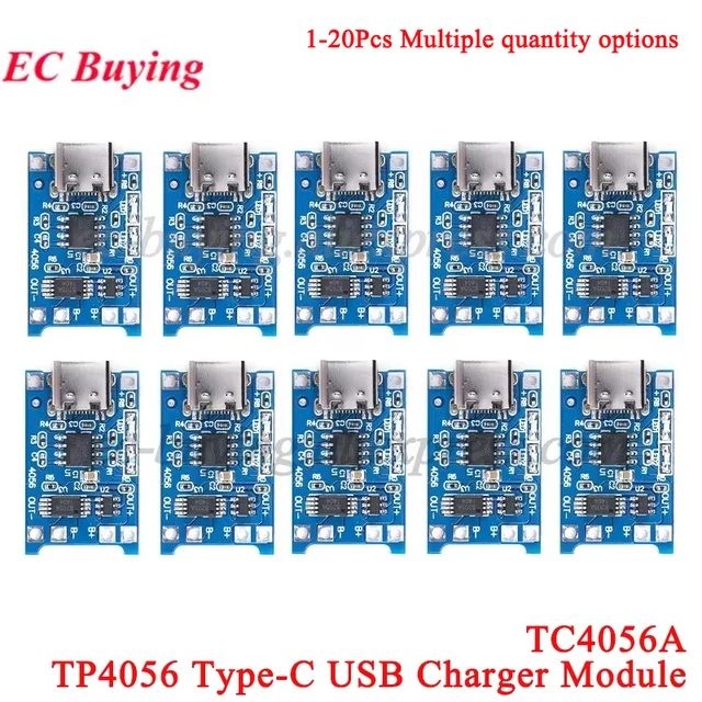 20 szt./1 szt. Moduł ładowarki akumulatorów litowych 18650 TP4056 USB Type-C 5V 1A z zabezpieczeniem, podwójne funkcje, Li-ion