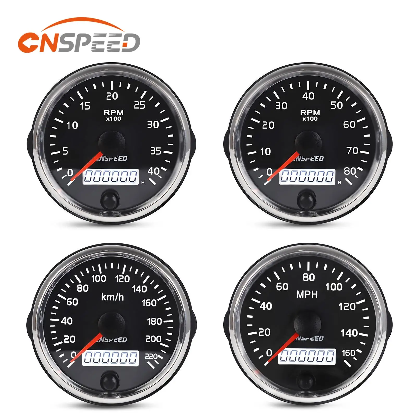 

Cnspeed 85mm 12V/24V Universal 10 Color Backlight Car 4000 & 8000 Rpm Tachometer 0-220 Km/h & 0-160 MPH Speedometer Speed Gauge