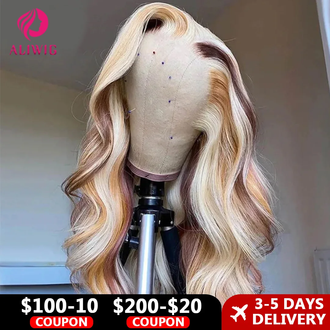 36 pulgadas 4/613 rubio miel cuerpo ondulado 13X4 pelucas de cabello humano con encaje Frontal para mujeres 100% peluca Frontal de encaje transparente HD brasileño