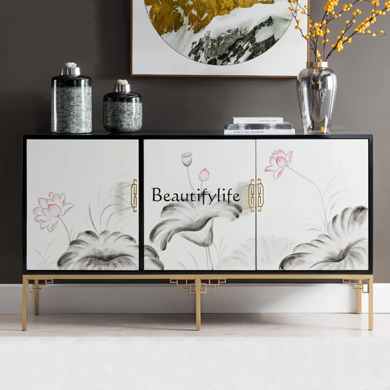 New Chinese-style entrance entrance cabinet foyer ornament painted lotus decorative cabinet