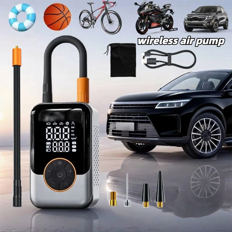 

Беспроводной автомобильный насос для накачивания шин, портативный воздушный насос, электрический воздушный инжектор, ЖК-дисплей, воздушный компрессор для велосипедных мотоциклетных шин