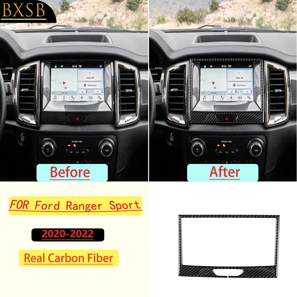 For Ford Ranger Sport 2020-2022 Car Center Console Navigation Panel Frame Trim Real Carbon Fiber Interior Accessories Stickers