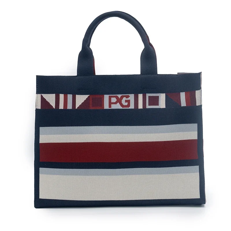 

PG Women Handbag Retro Contrasting Stripes Large Capacity Wear Resistant Woven Design Versatile Fashion Daily Shopping Bag