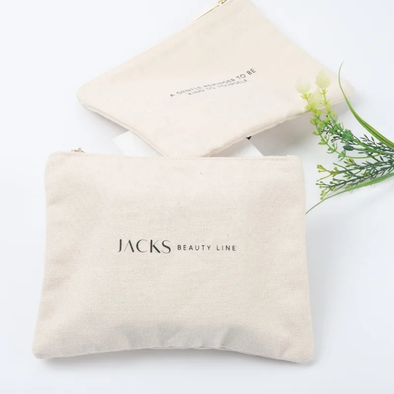 Customized productWholesale Zipper Makeup Bag Eco-Friendly Cotton Canvas  Accessory Pouch Double Sided Cosmetic Bag