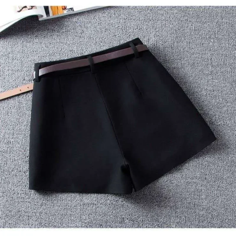 Autumn Winter Woolen Shorts Warm Comfortable Casual Elegant Wild Shorts with Belt New High Waist A-line Suit Wide Leg Pants