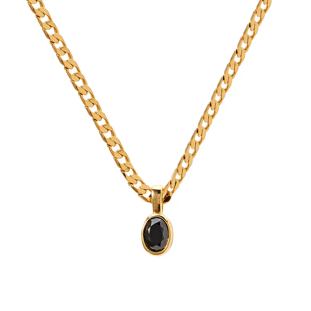 Dainty Stainless Steel Oval Multi-color Natural Stone Pendant Necklace for Women 18k Gold Plated Cuban Chain Necklaces Jewelry