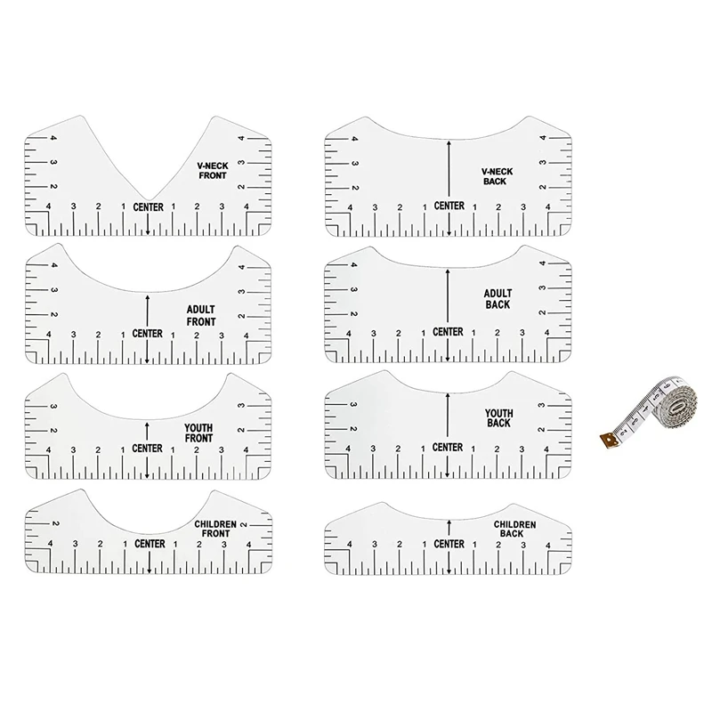 9 PCS T-Shirt Alignment Tool, T-Shirt Guide Ruler For Designing Clothing, PVC Back And Front Aligned T-Shirt Rulers