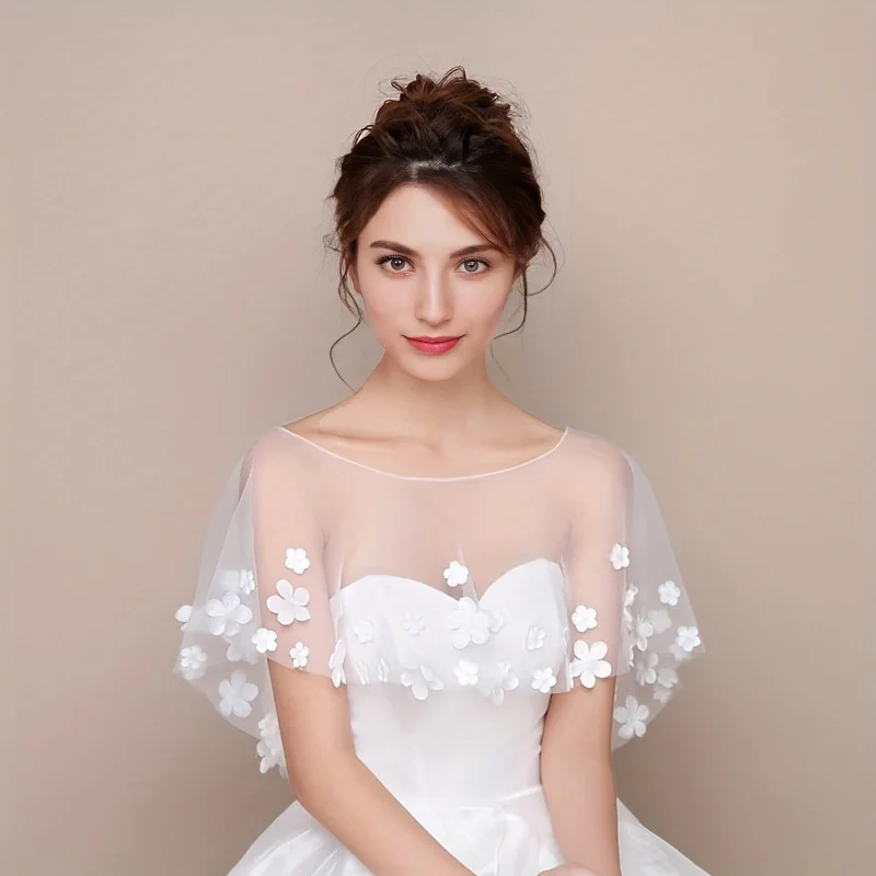 

Wedding dress head and shoulders shawl bride mesh flower cloak small coat thin flowers diamond-covered arms versatile shawl