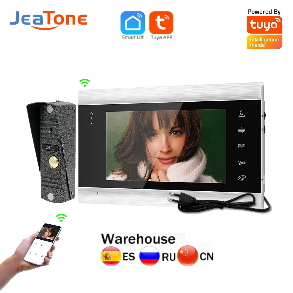 Jeatone 7Inch Video Intercom System For Home Apartment Home Security Doorphone Tuya WiFi Unlock Video Doorbell 1200TVL Camera