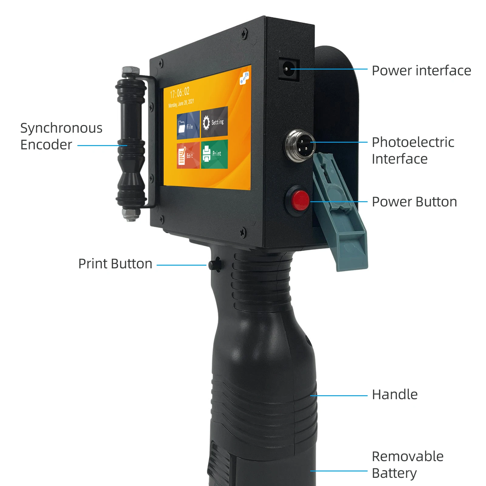 Handheld Printer Portable Inkjet Printer High Definition Inkjet Code Printer with 4.3 Inch LED Touchscreen Quick-Drying