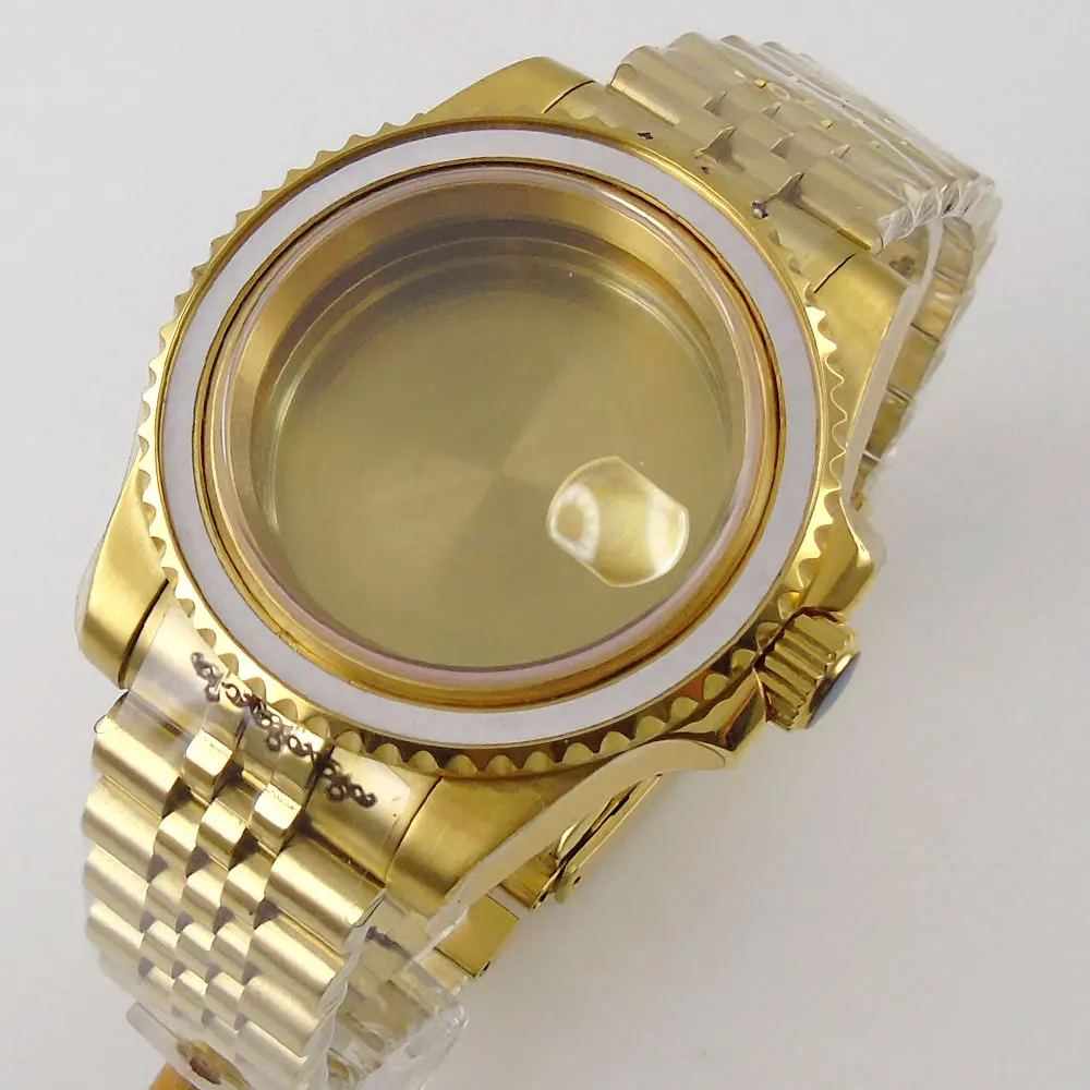 40mm Waterproof Diver Yellow Gold Watch Case for NH34 NH35 NH36 NH38 NH39 ETA2824 PT5000 MIYOTA DG Jubilee Bracelet Sapphire