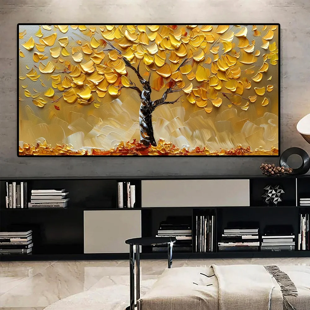 Abstract Golden Tree Of Life Canvas Painting Modern Lucky Fortune Tree Large Size Poster Print Boho Style Living Room Home Decor