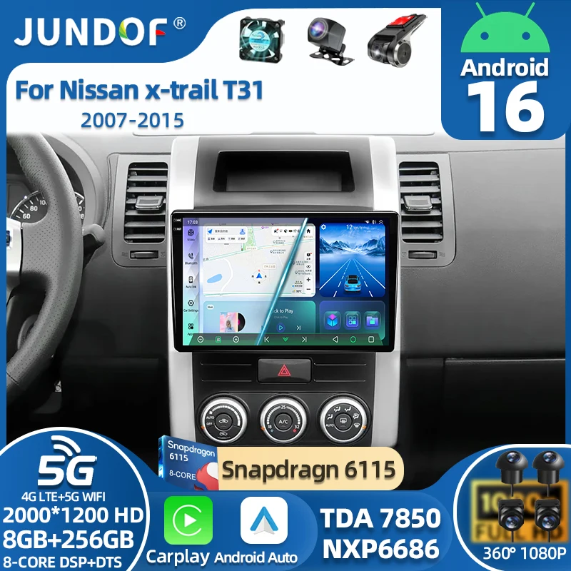 Android 16 Car Radio Multimedia Player For Nissan X-Trail XTrail X Trail 2 T31 2007 - 2015 Auto Carplay Car Stereo DSP Ai voice