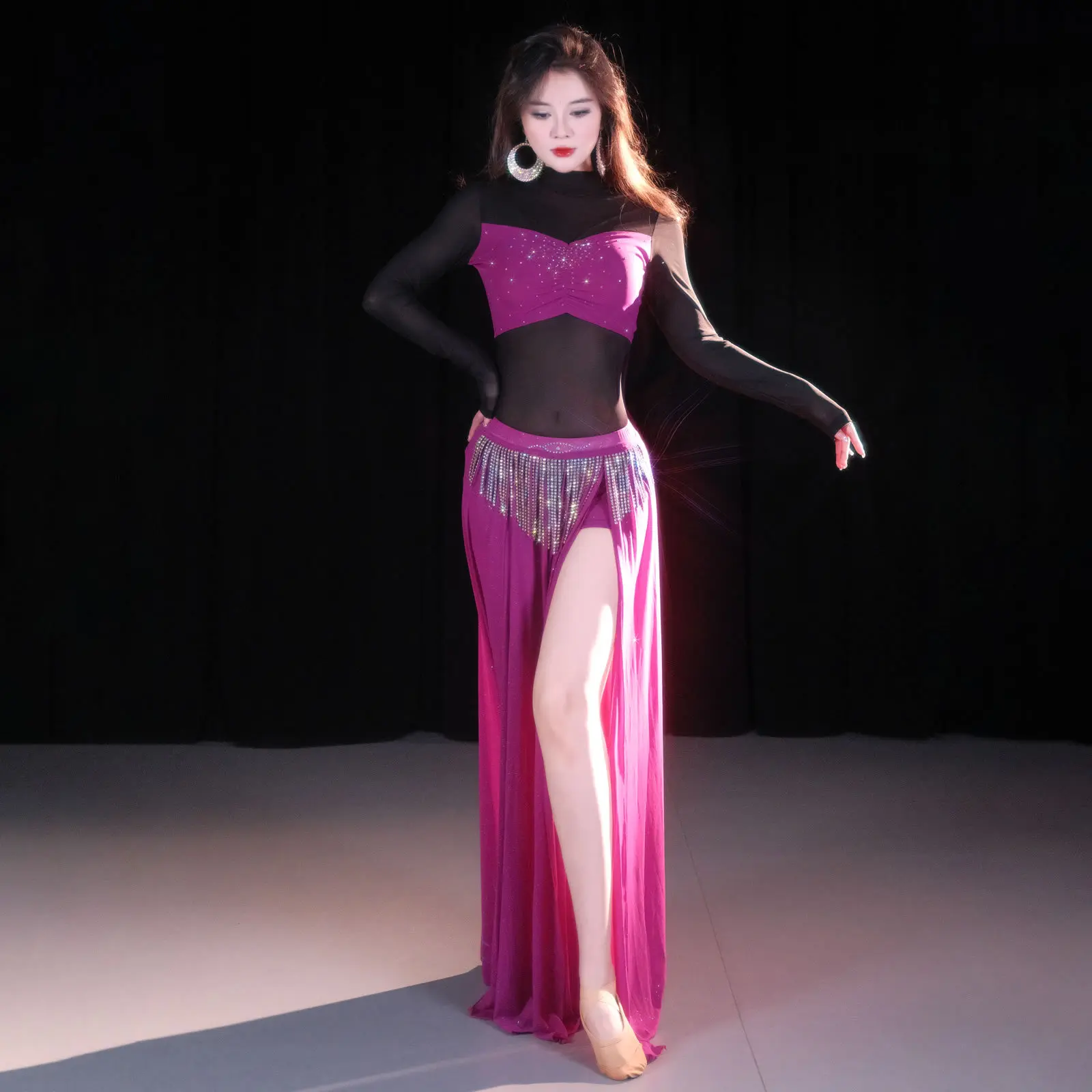 Costume de danse du ventre, Costume de danse orientale, Design Original, Costume de Performance Sexy à franges en maille