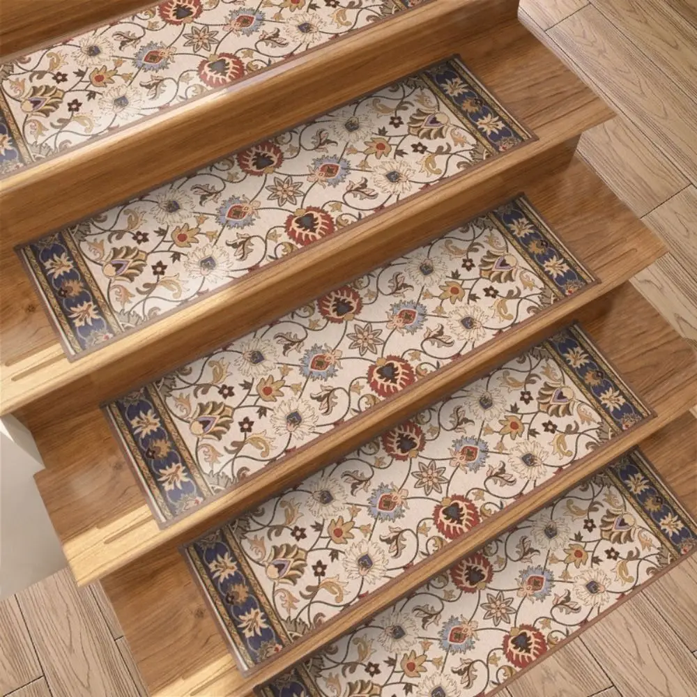 

5Pcs Self Adhesive European Pattern Stair Mat Washable Water Absorbing Step Anti-slip Pad Safety Mute Step Rug Carpet