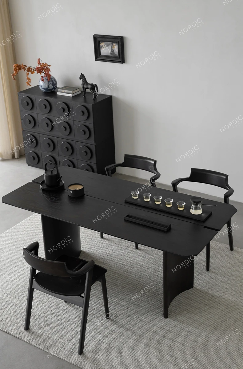 FG10Simple Modern Black Solid Wood Dining Table Designer Model Reception Office Tea Brewing Light Luxury