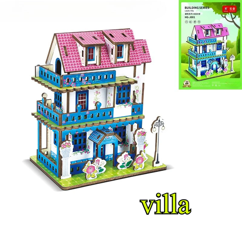 Wooden 3D Ice Cream Cottage Model Construction Puzzles Miniature Kits Self Assembly Toy Craft Gifts Toys Educational Toys
