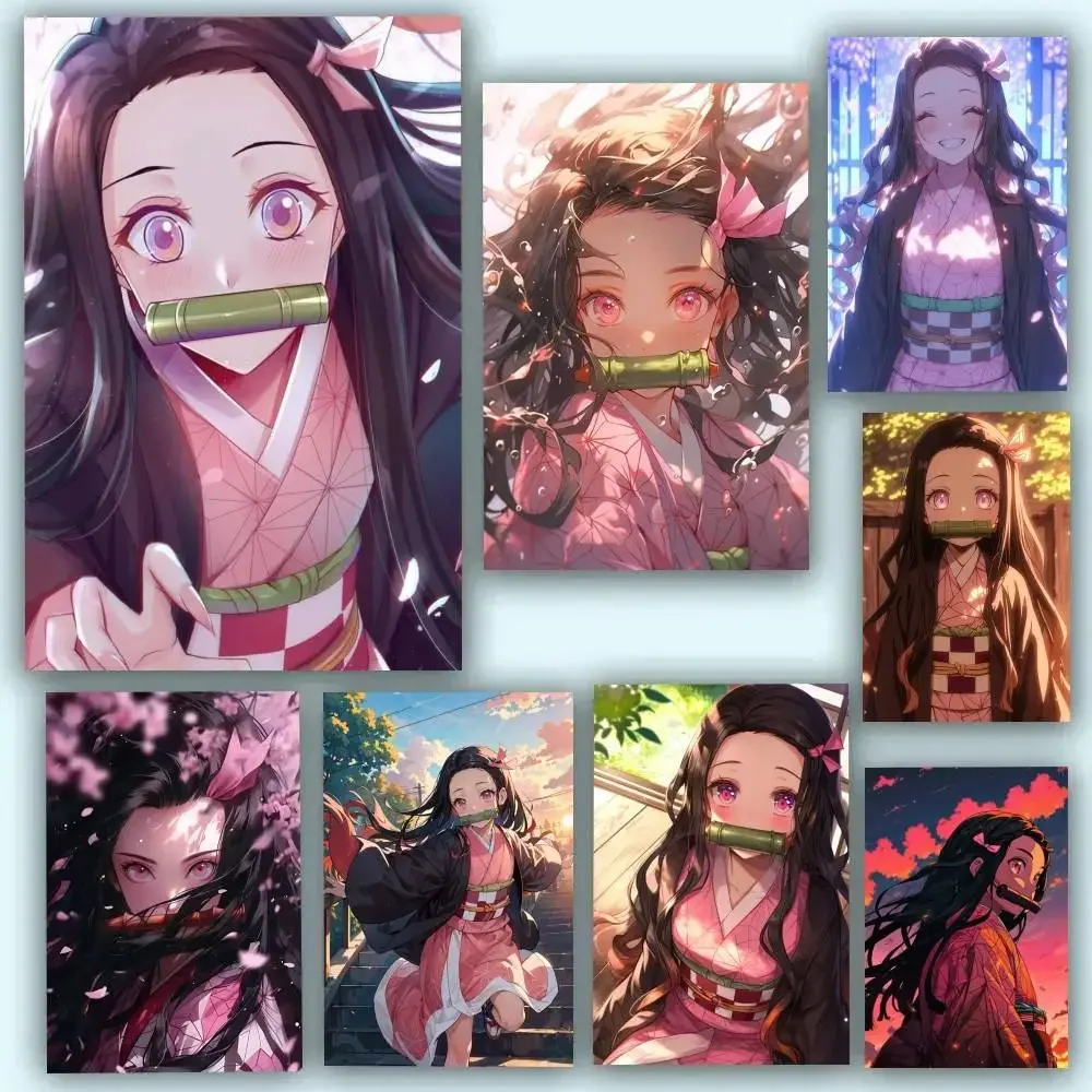 Frameless canvas paintings,N-nezuko Anime Characters Posters Self Adhesive Waterproof Ideal For Living Room Bedroom Bar Decorati