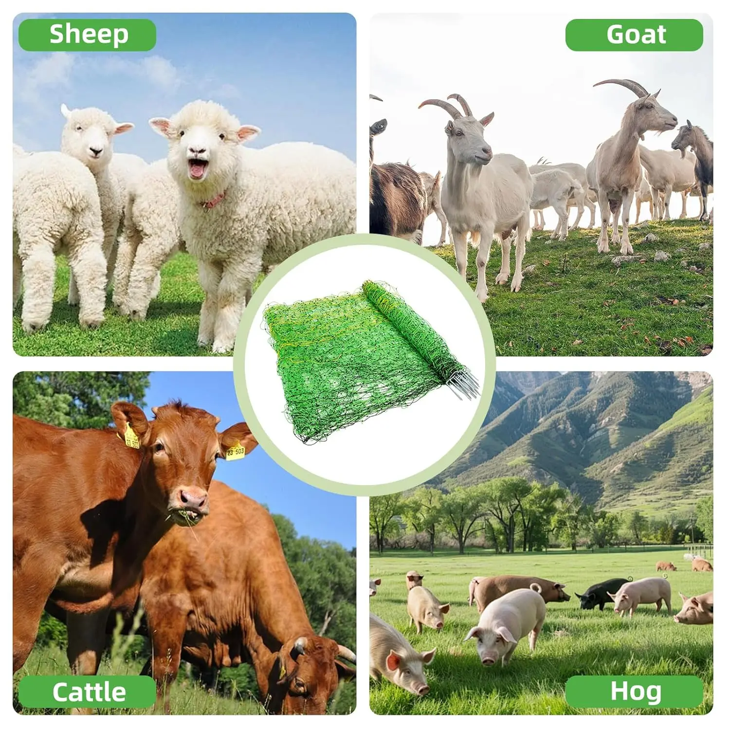 Electric Fence Netting 164'Lx49.6"H with 14 Poles for Pigs Cows Sheep Portable Farm Ranch