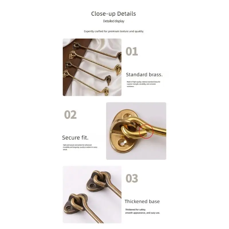 652F Metal Window Hook Fastener, Brasses Decorative Door Lock Hardware for Home