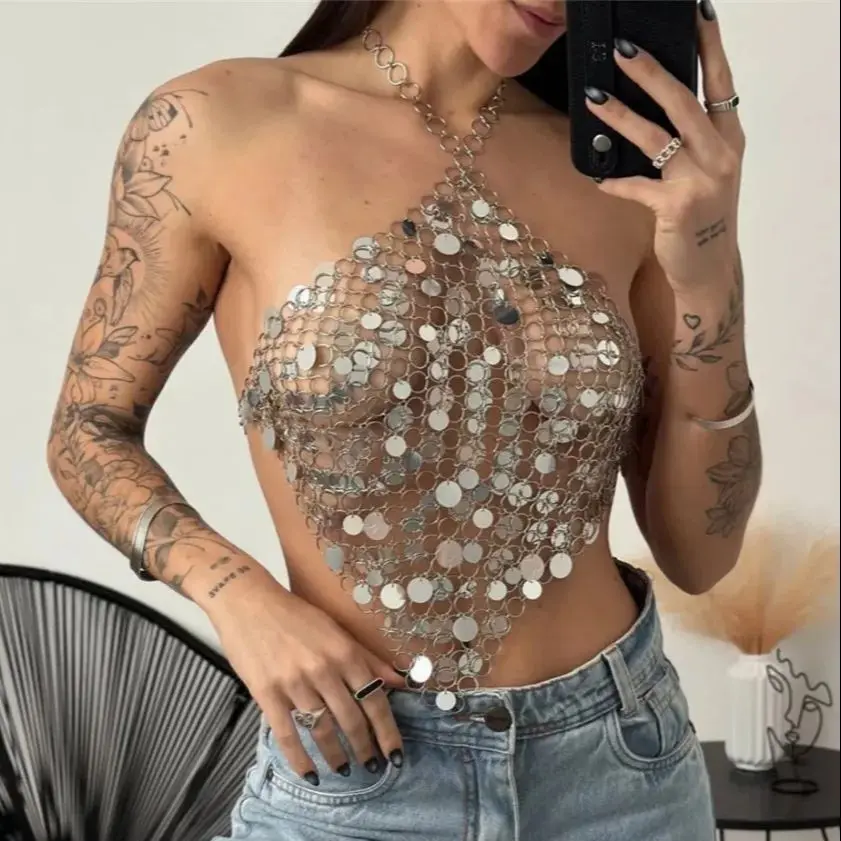 

European & American Sexy Circle Sequins Body Chain For Women Summer Music Festival Party Wear Sexy Necklace