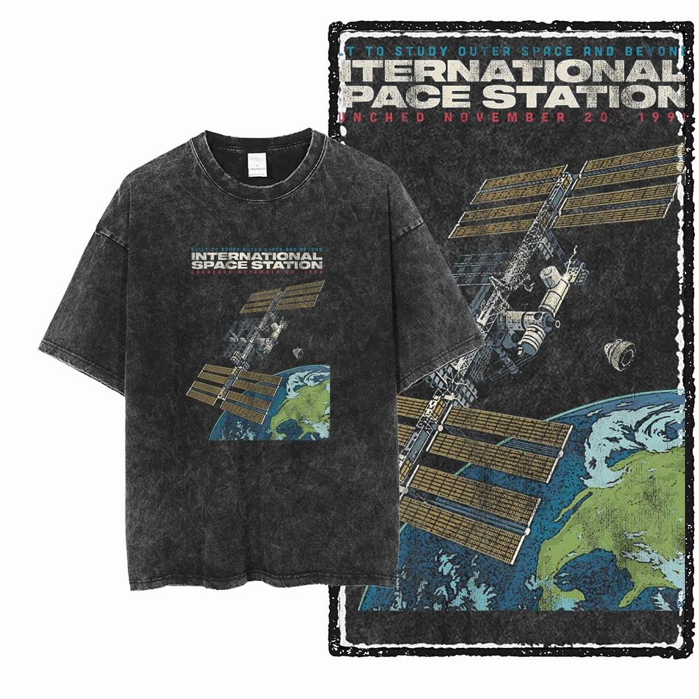 Men Women Vintage Astronaut Climbing Moon Rope Graphic T-Shirt, Oversized Space Sci-Fi Streetwear Tee，High Street Harajuku Style view 2
