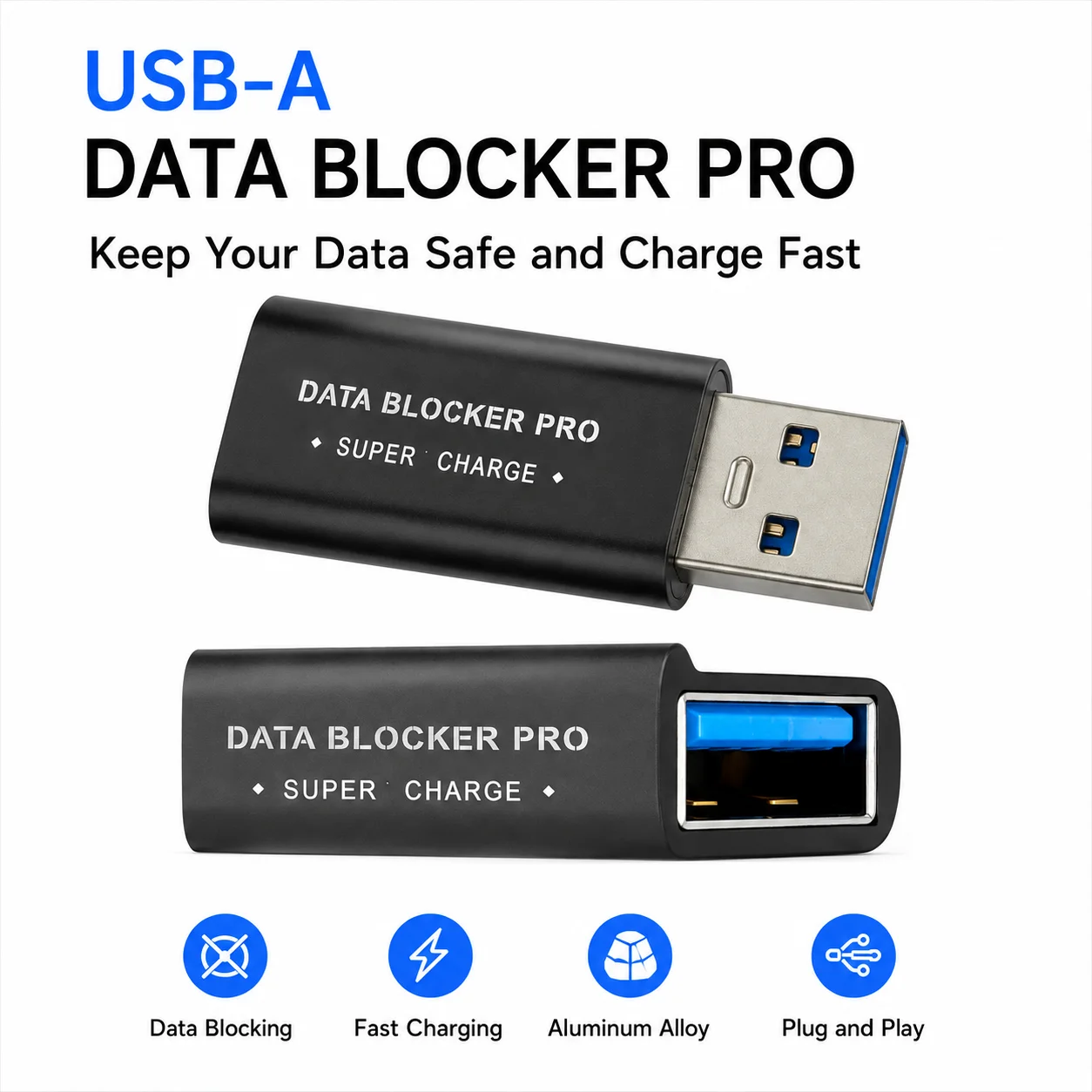 USB-A Data Blocker Pro Aluminum Fast Charging Adapter Anti Data Theft Charging Only Privacy Protection USB Security Dongle