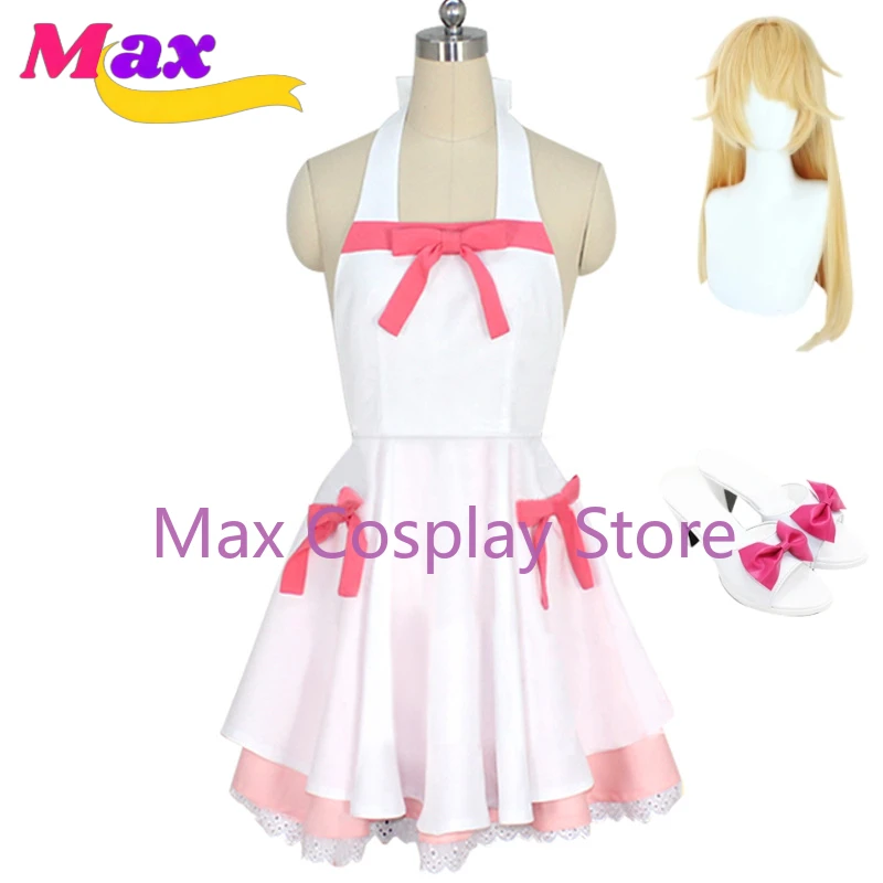 Max Cos Anime Oshino Shinobu Cosplay Costume Woman Lolita White Pink Dress Halloween Custom Made