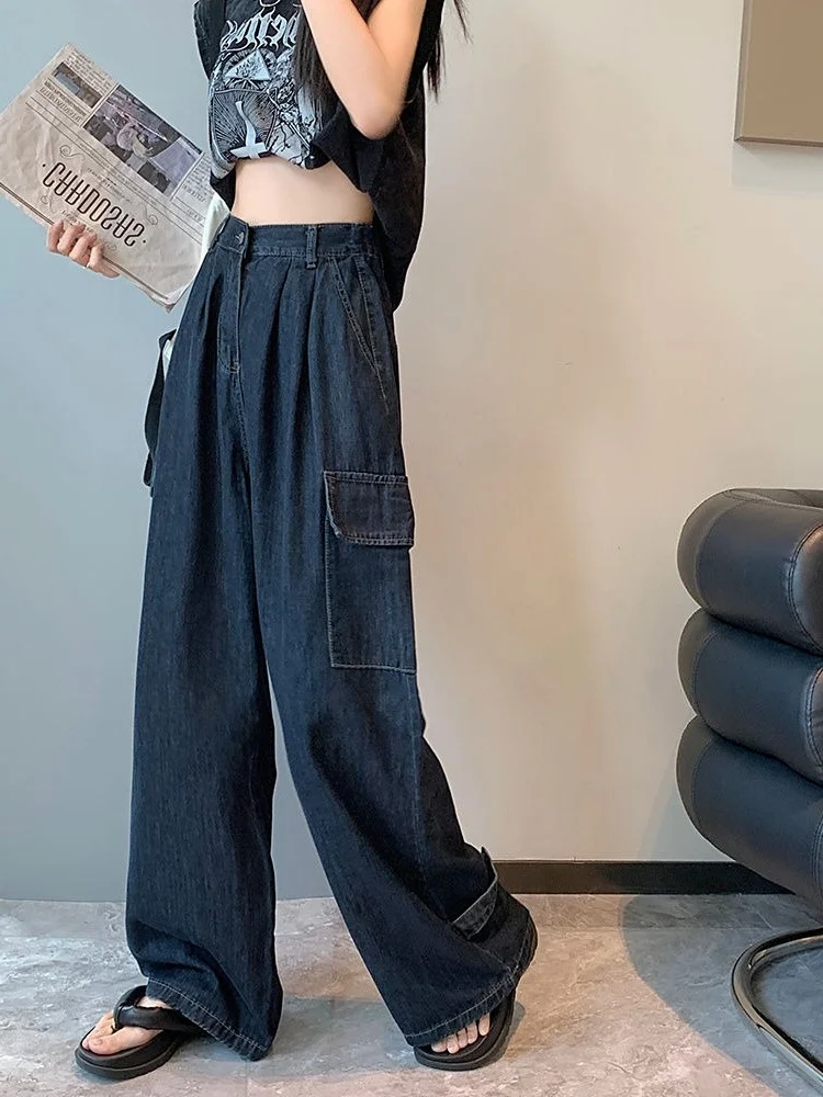 

plus Size Wide Leg Jeans High Waist Straight Cut Autumn Winter Faionable Versatile Workwear Denim Pants for plus Size Women