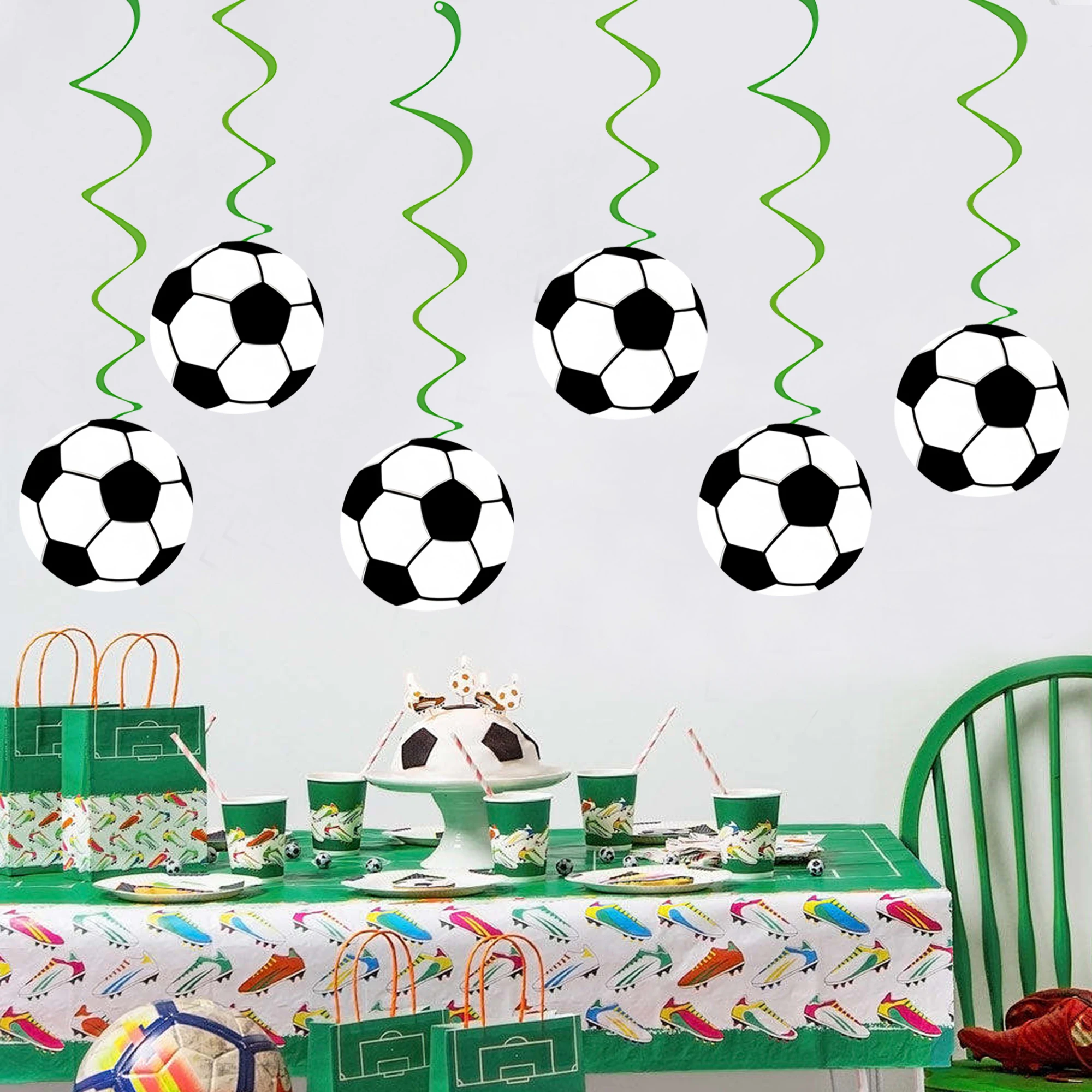 2 Sets/1 Set Fußball-Geburtstagsbanner-Set Fußball-Themen-Geburtstagsparty-Dekorationen Schwarz-Weiß Fußball-Wirbel Hängende Dekoration – Detail 2