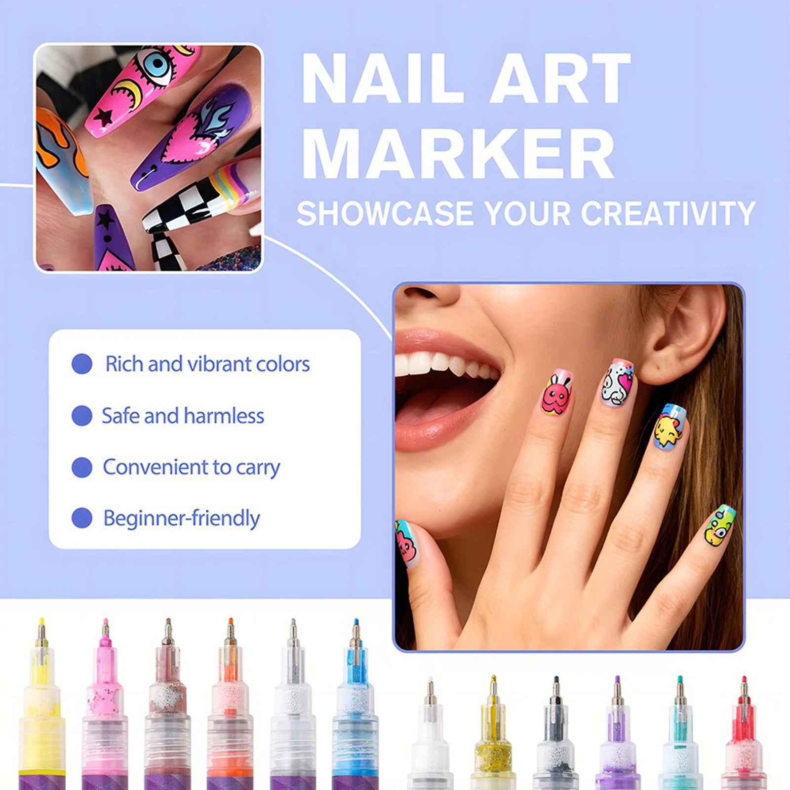 Nail Art Fine Tip Pen 12pcs Water-Based Nail Decor Tool Salon Home Manicure Accessory Quick Dry Nail Art Marker Beauty Supplies