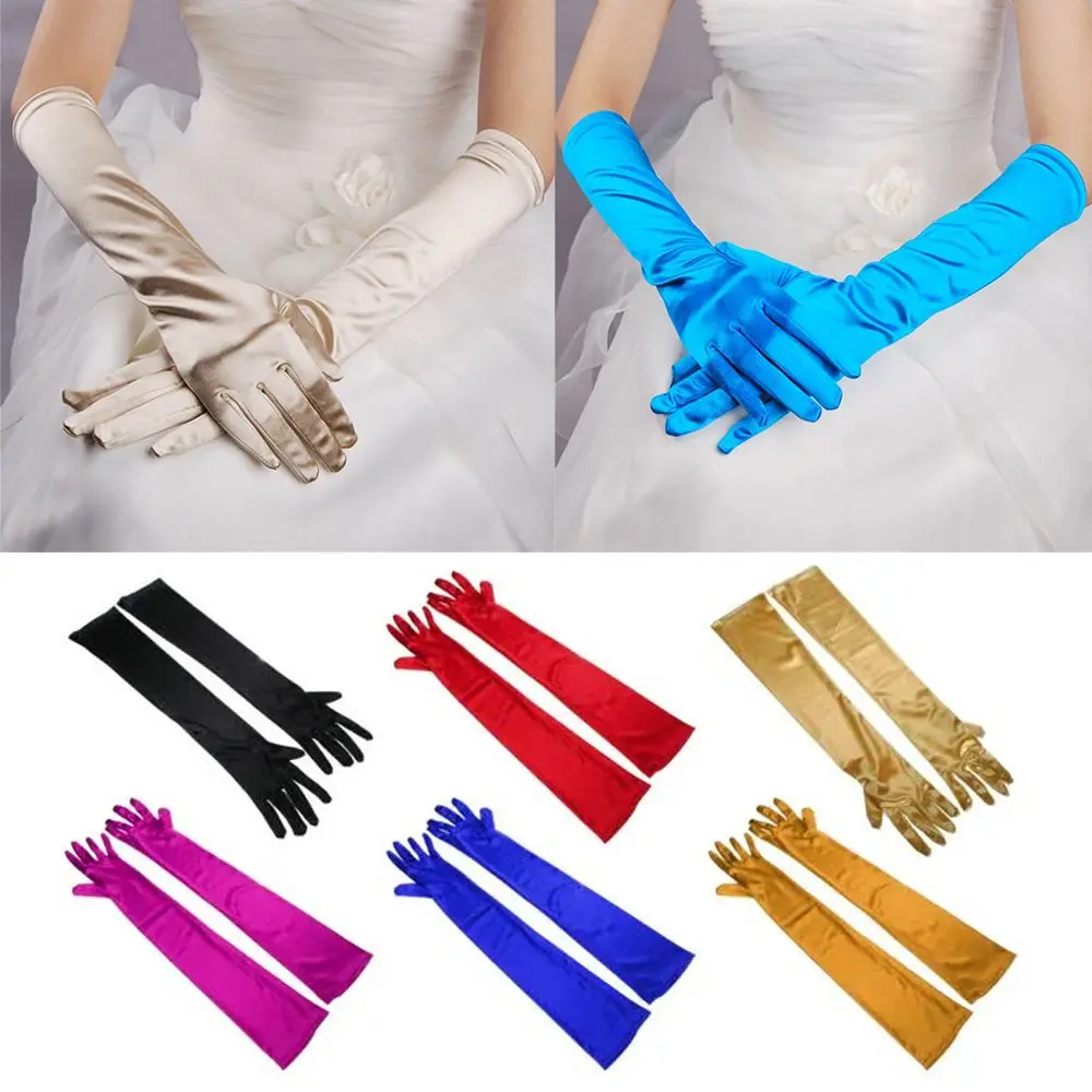 Black White Gold Bridal Evening Party Wrist Stretch Satin Prom Costume Accessories Finger Long Gloves Wedding Gloves