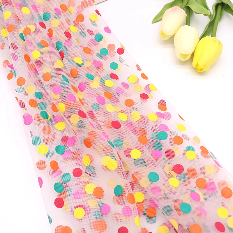 100X155 Cm Colorful Polka Dot Printed Lace Mesh Fabric Bridal Dress Wedding Decor Children\'s Clothing Tutu Dress Baby Shower