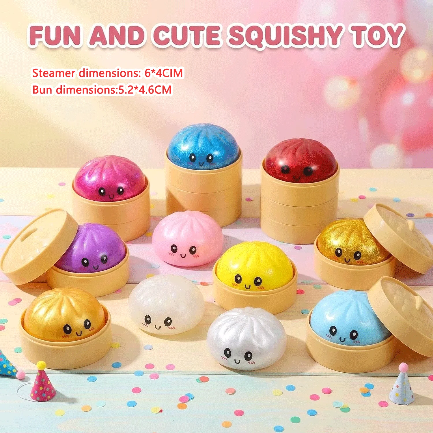 Sparkle Bun Squishy Toy Slow Rebound Stress Relief Squeeze Ball Soft With Bead&Steamer Fidget Toy for Anxiety Relief Sensory Toy image 4