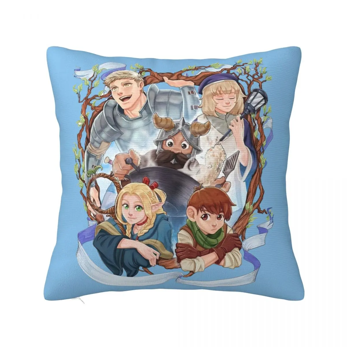 Dungeon Meshi Adventurers Pillowcase Printed Polyester Cushion Cover Decorative Delicious in Dungeon Pillow Case Cover Zippered