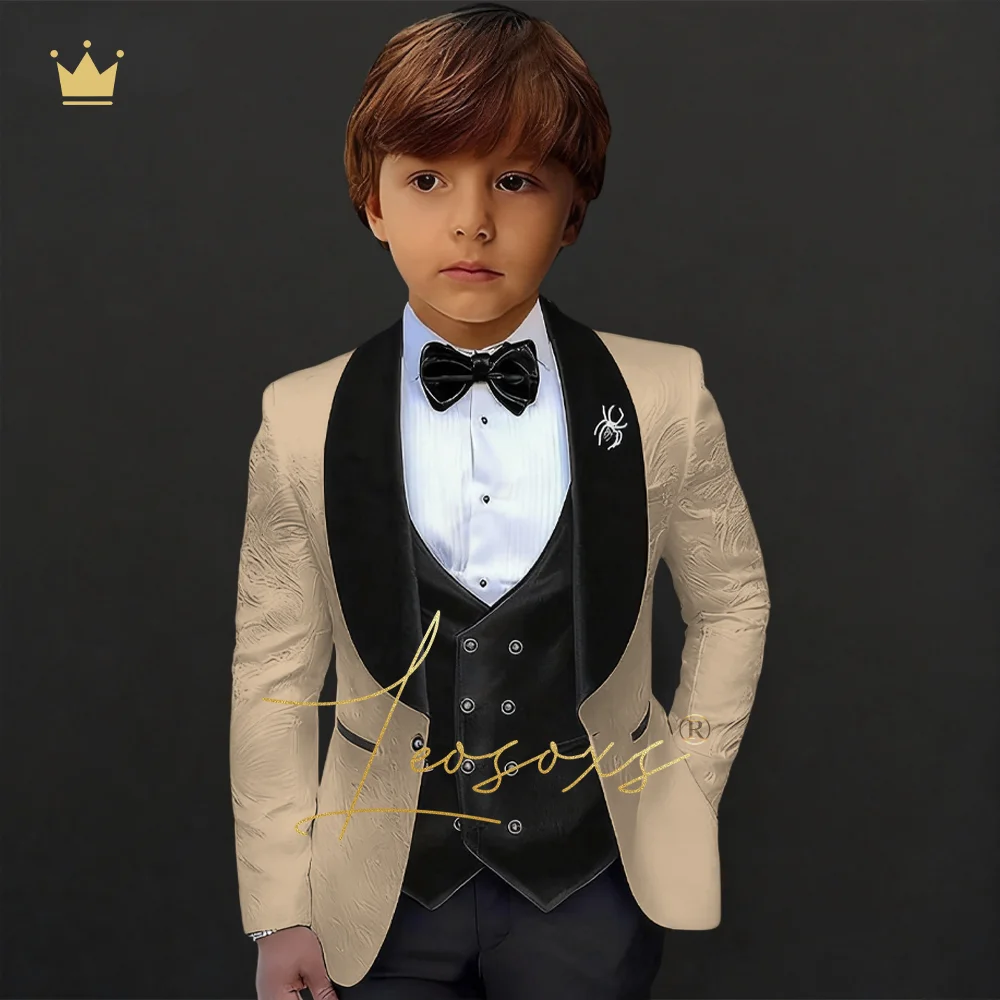 

Boys' 3-Piece Suit Set, Jacquard Jacket & Velvet Vest, Luxurious High-Custom Style, First Choice for Kids' Formal Occasions