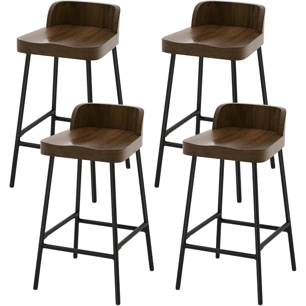 

Bar Stool with Curved Seat, Industrial Breakfast Counter Height Chair with Footrest, Adjustable Foot Pads, Armless Counter Stool