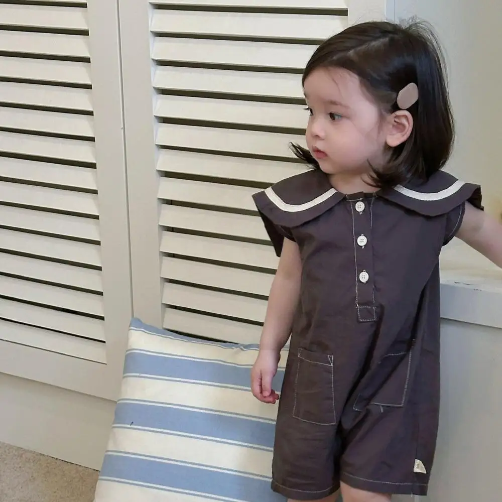 

2024 Baby Girls Summer Romper Sailor Collar Children's Clothing Outing Bodysuit for Newborns Sleeveless Cute Toddler Playwear