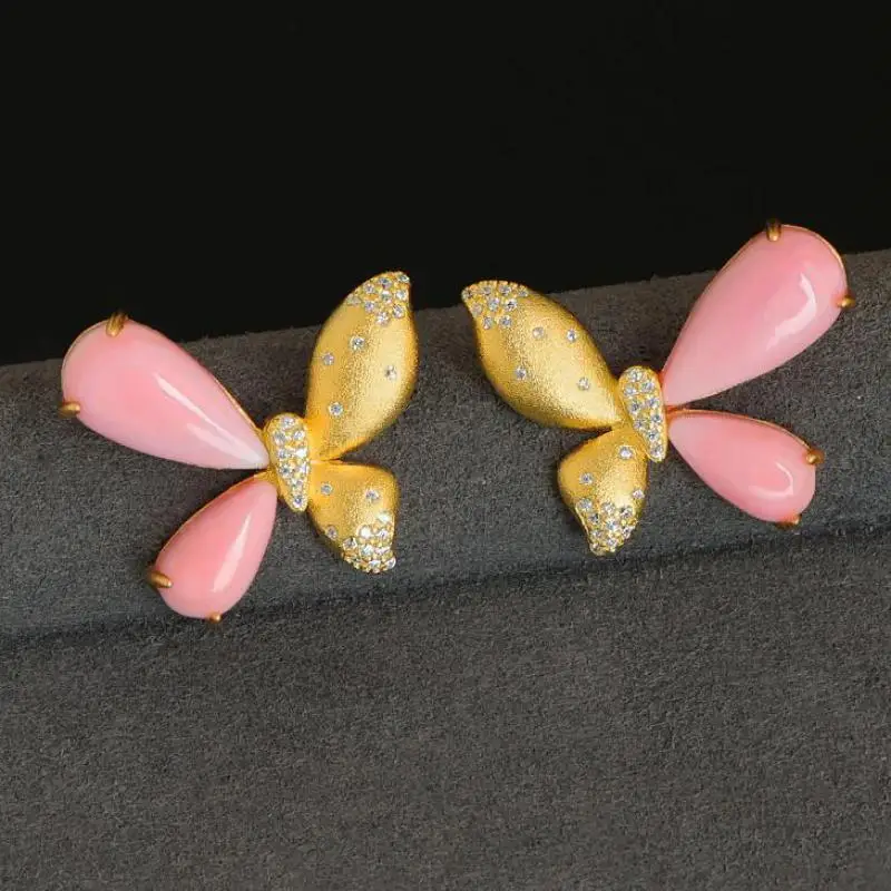 Pendientes de mariposa de concha de Reina Natural para mujer, diseño Original, pendientes rosas de plata de ley S925 para regalo de novia