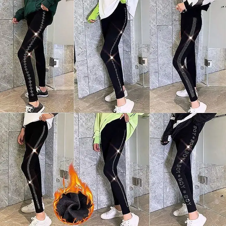 Modal Leggings für alle Jahreszeiten Oberbekleidung bling bling heißes Bohren Stretch enge Bleistift hose verdicken Samt schwarze Frau Legging