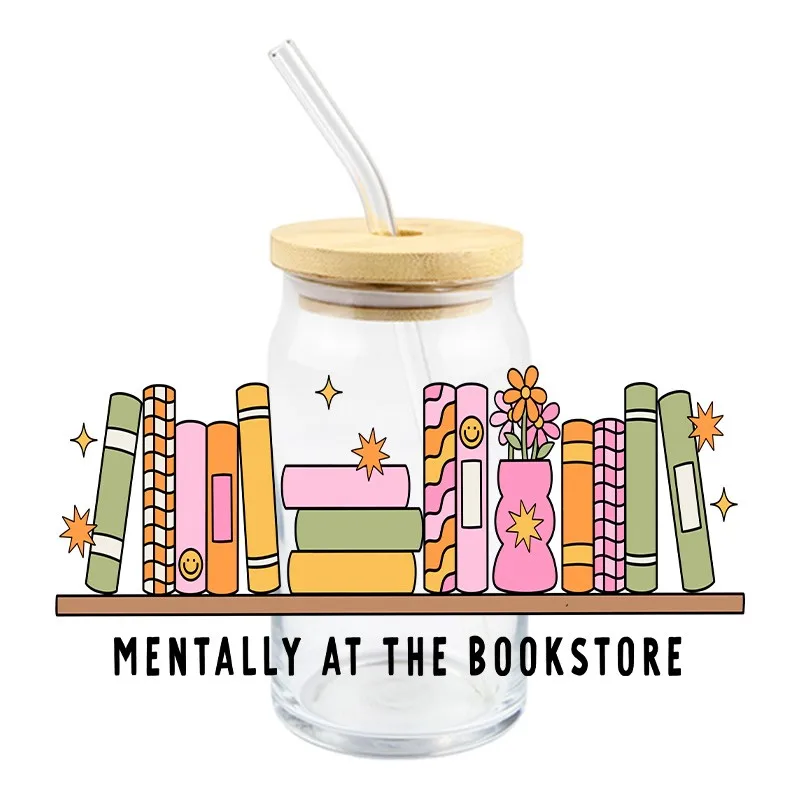 Books 3D UV DTF Sticker Durable Waterproof Bowknot Drink Transfer Sticker HIgh Quality 16 OZ Libbey Glass Wraps Cup Decals