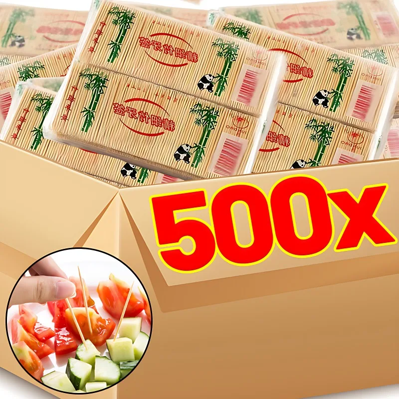 Palillos desechables de doble cabeza, palillos de dientes de bambú Natural, palillos de fruta para pastel, herramienta de limpieza de dientes portátil para restaurante, 500 Uds.