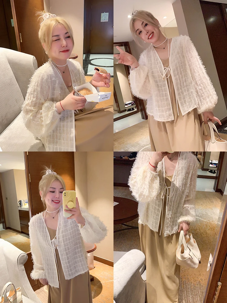 

Vogana, большой размер, оригинальный сыр, сладкий чай, бархатный элитный солнцезащитный открытый кардиган, верхняя одежда Fairy Me, корейский Sle Co...